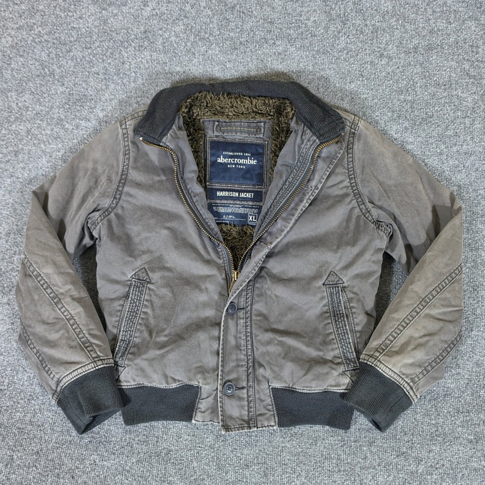 Y2K 2000s Abercrombie Fitch Harrison Jacket Sherpa Gray Jacket Tagged XL Runs SM